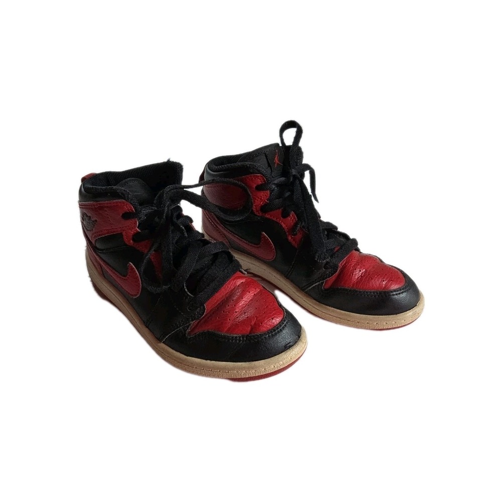 Jordan Air Jordan 1 High Top Leather Sneakers Red/Black Colorblock Youth Size 2